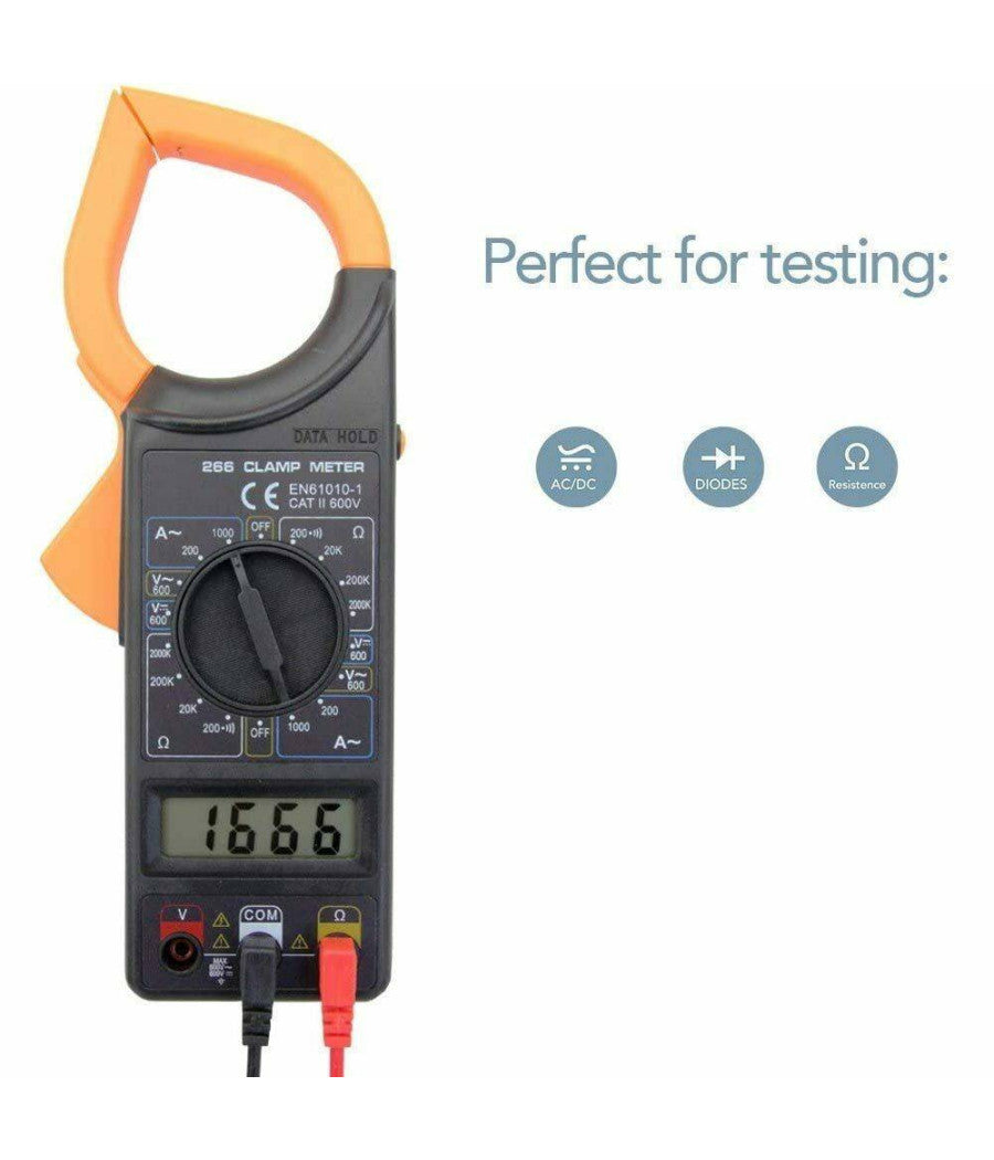 Pinza Amperometrica Digitale Tester Tensione Ac Dc Miltimetro Con Puntali         