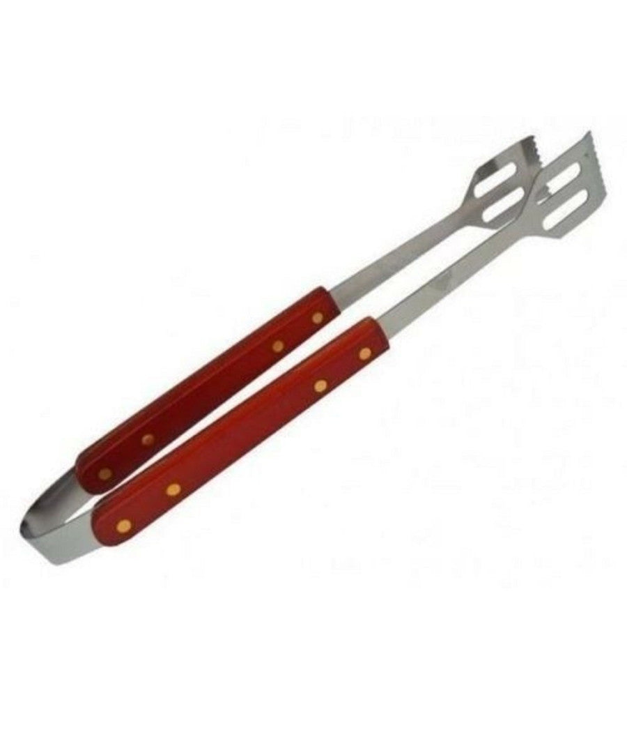 Pinza Per Barbecue In Acciaio Con Manico Legno Griglia Attrezzo Bbq         