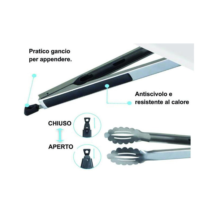 Pinza per barbecue Sandri, inox con blocco, 46 cm