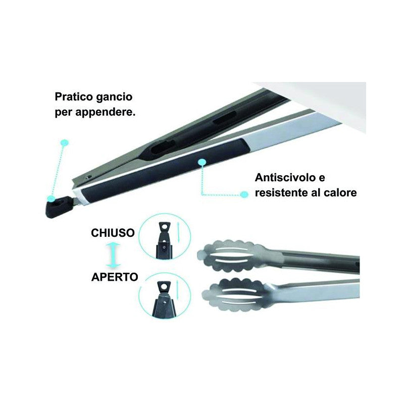 Pinza per barbecue Sandri, inox con blocco, 46 cm