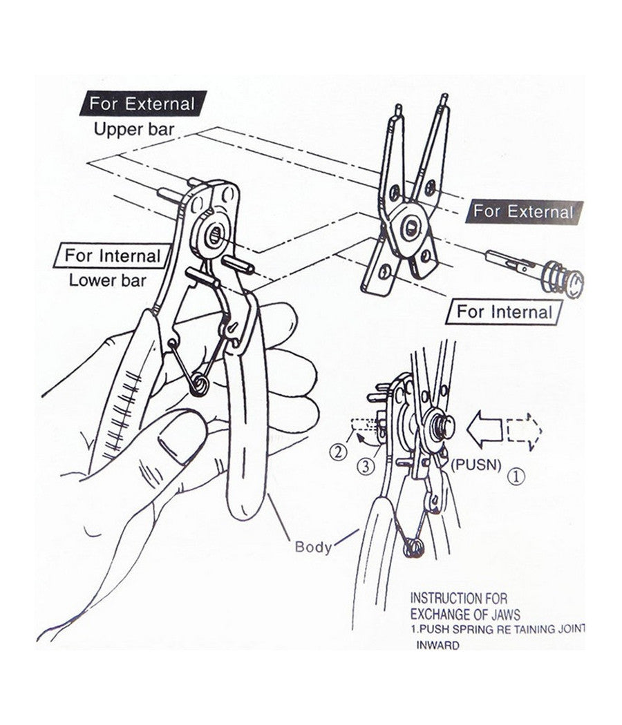 Pinza Seeger Per Fermi Apri Anelli Elastici Interni Esterni Kit Set 4 Teste         