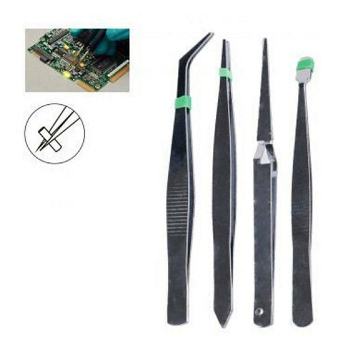 Trade Shop - Pinzette In Acciaio Pinze Industriali Di Precisione Modellismo Elettronica 7 Pz -