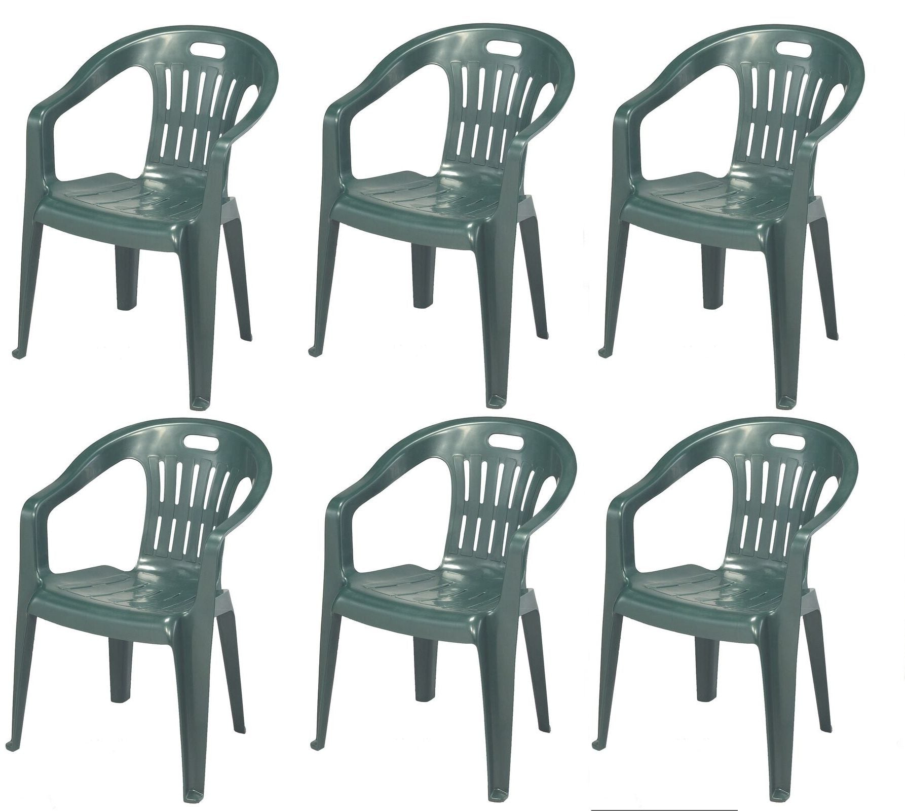 Sedia da giardino set 6 sedie in plastica con braccioli e impilabili colore verde Tomaino
