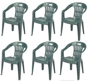 Sedia da giardino set 6 sedie in plastica con braccioli e impilabili colore verde Tomaino