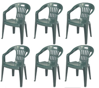 Sedia da giardino set 6 sedie in plastica con braccioli e impilabili colore verde Tomaino