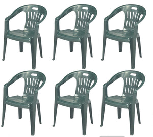 Sedia da giardino set 6 sedie in plastica con braccioli e impilabili colore verde Tomaino