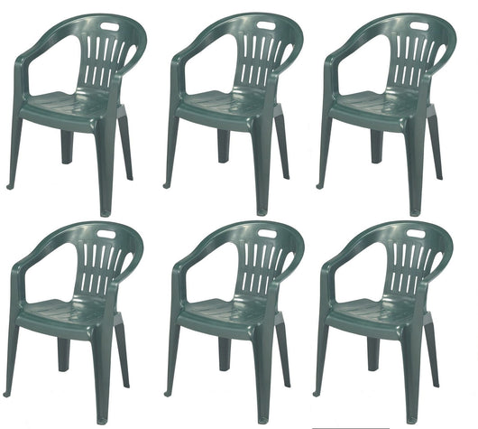 Sedia da giardino set 6 sedie in plastica con braccioli e impilabili colore verde Tomaino