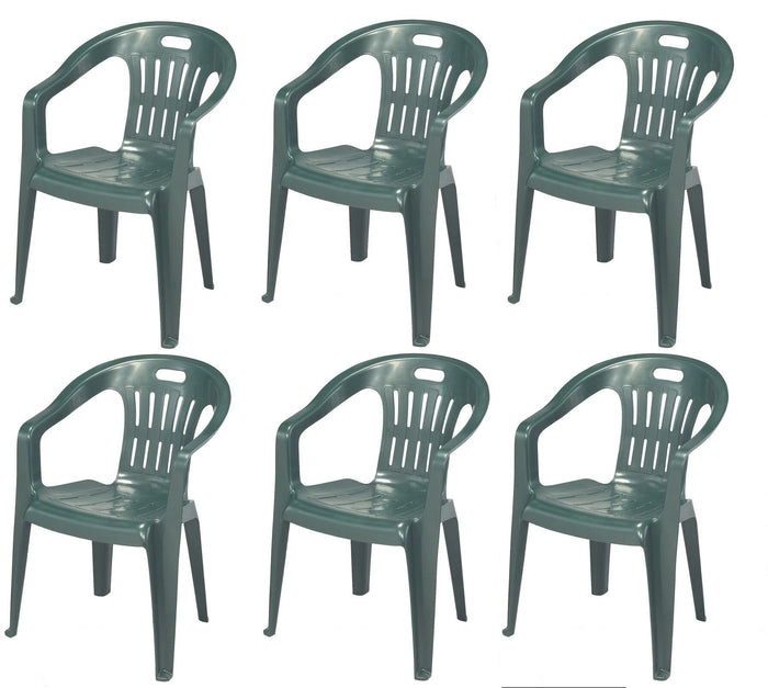 Sedia da giardino set 6 sedie in plastica con braccioli e impilabili colore verde Tomaino