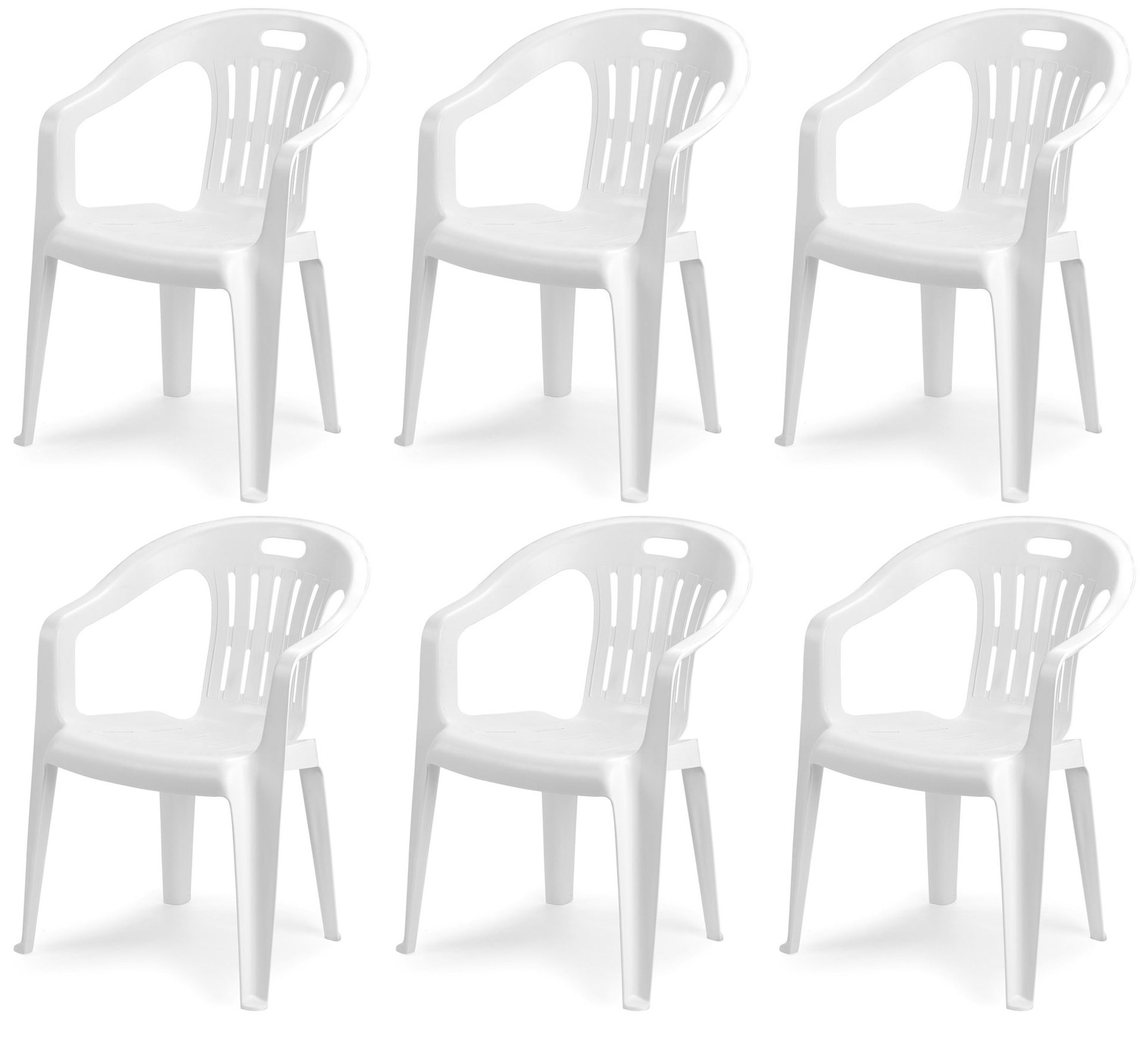 Sedia da giardino set 6 sedie in plastica con braccioli e impilabili colore bianco Tomaino