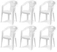 Sedia da giardino set 6 sedie in plastica con braccioli e impilabili colore bianco Tomaino