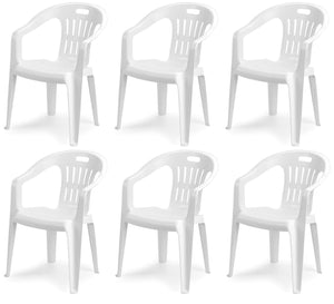 Sedia da giardino set 6 sedie in plastica con braccioli e impilabili colore bianco Tomaino