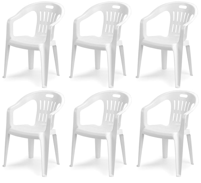 Sedia da giardino set 6 sedie in plastica con braccioli e impilabili colore bianco Tomaino