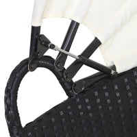 Set 4 Pzi Divano Circolare da Giardino, Mobili Componibili Rattan Nero, Tettuccio e Cuscini Beige 180x175x147cm