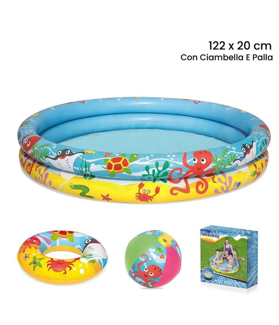 Trade Shop - Piscina 2 Anelli Per Bambini Barriera Corallina 122x20cm Palla Salvagente 51124 -