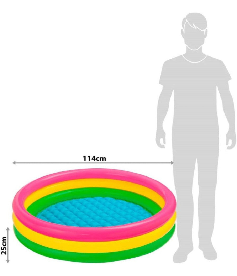 Piscina 3 Anelli Gonfiabile Colore Verde Giallo Fucsia 114 X 25 Cm Bambini 57412         