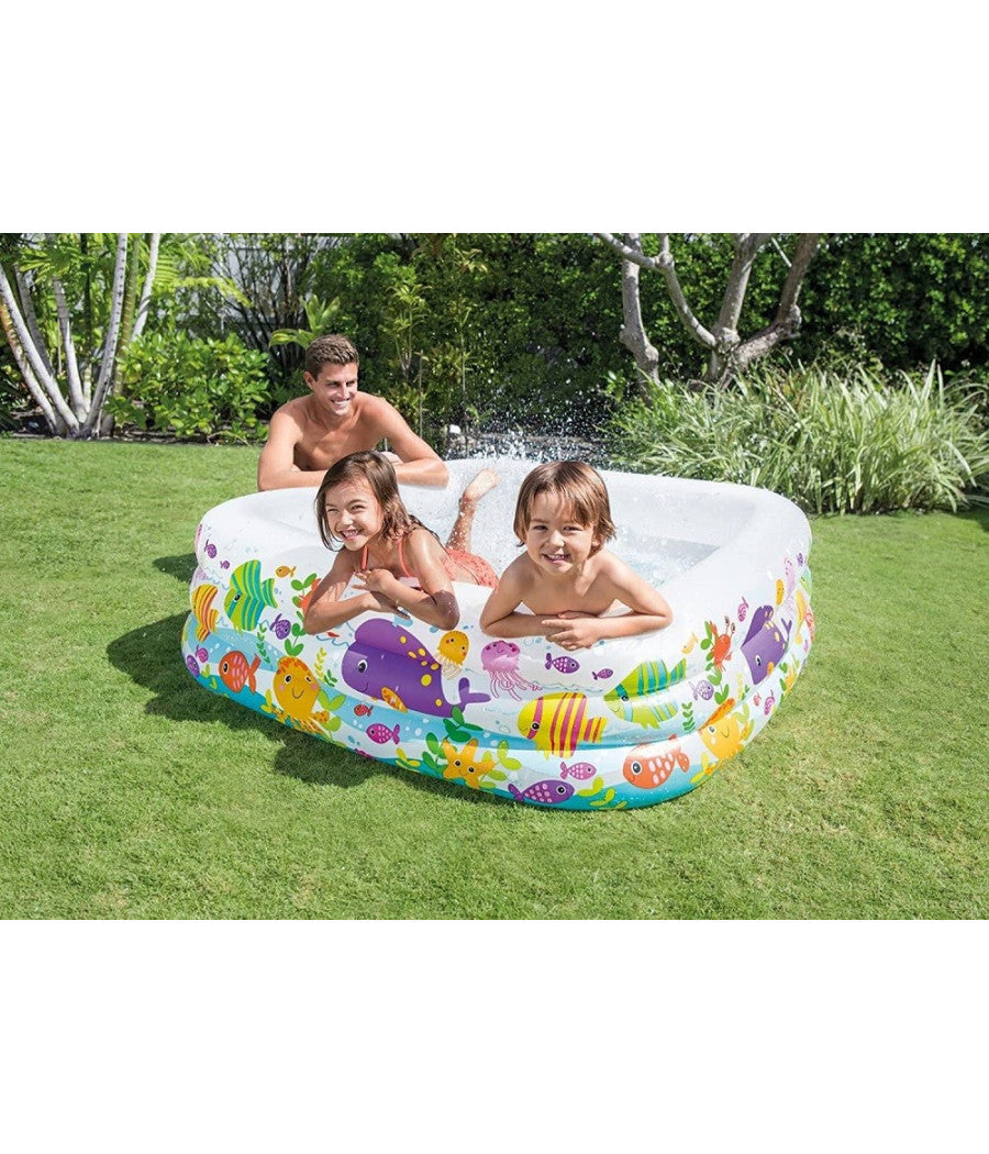 Piscina Acquario Quadrata 159x159x50 Cm Per Bambini 3+ Anni 340 Lt Estate 57471         