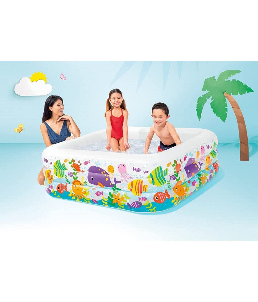 Piscina Acquario Quadrata 159x159x50 Cm Per Bambini 3+ Anni 340 Lt Estate 57471         