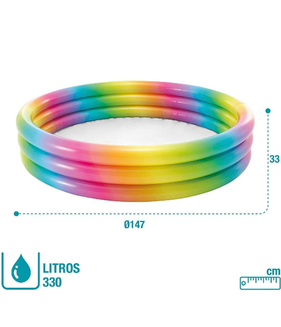 Piscina Arcobaleno 3 Anelli Gonfiabile Geometria Multicolor 147x33cm 288lt 58439         