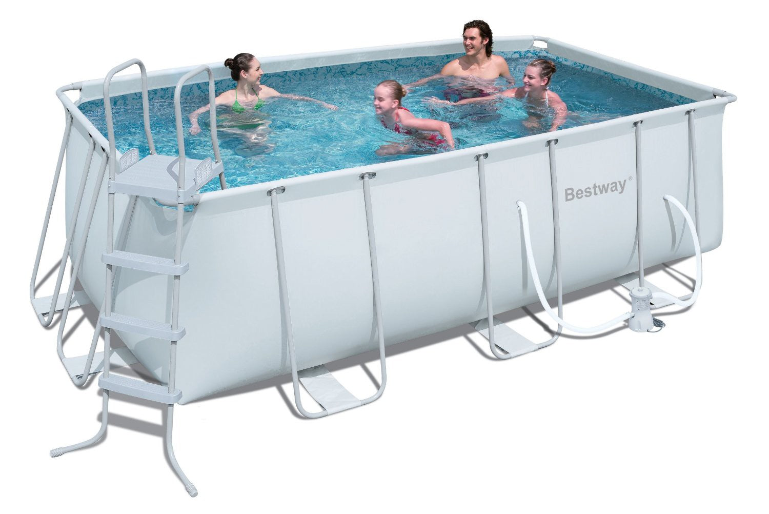 Piscina Bestway fuori terra da esterno rettangolare con telaio in metallo cm 412x201x122h con pompa Mod. Power Steel Pro - Bestway