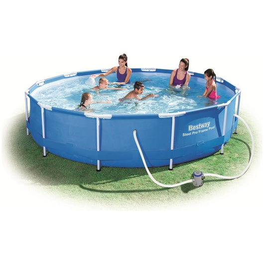 Piscina Bestway fuori terra da esterno rotonda con telaio in metallo cm 366x76 con pompa Mod. 56416 Steel Pro Frame - Bestway