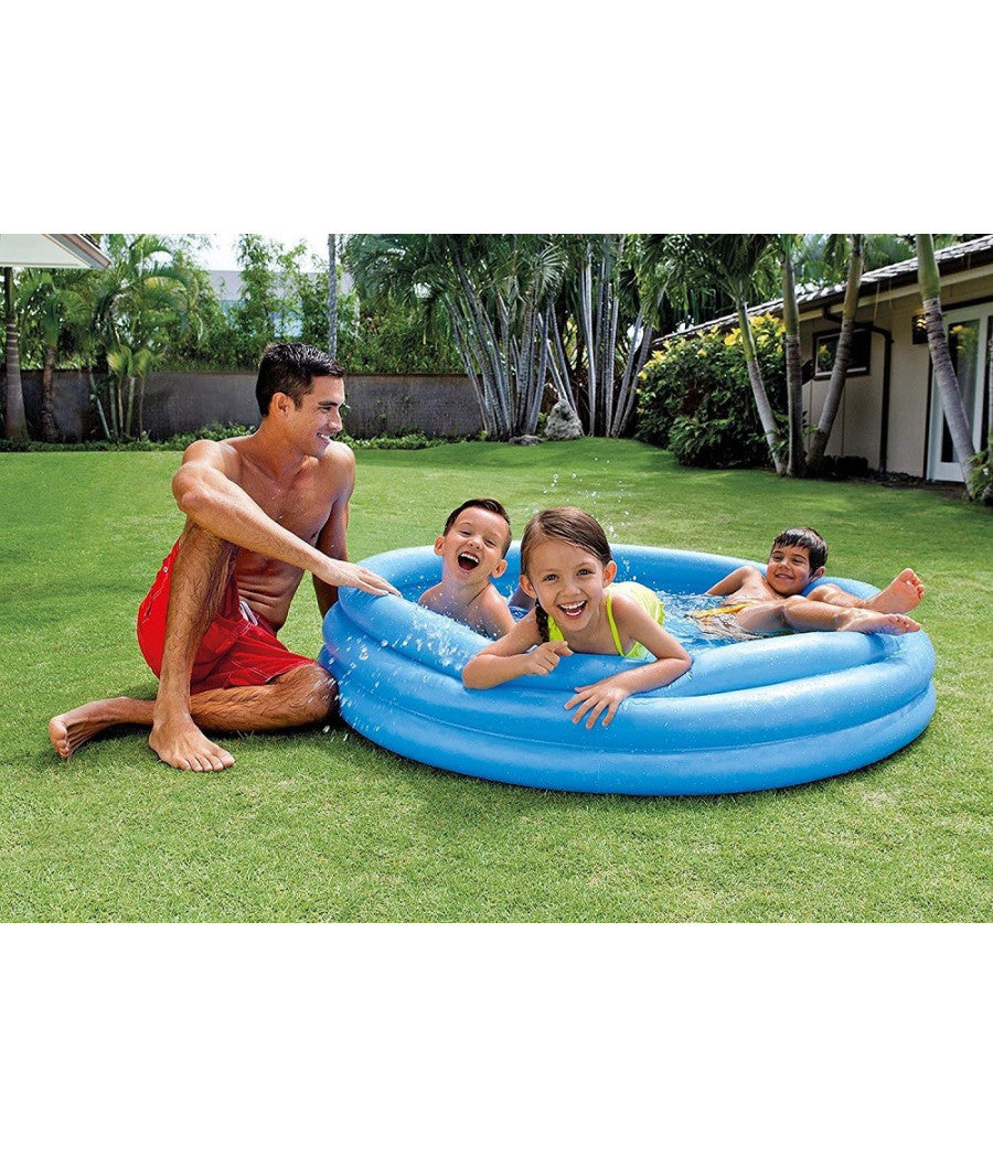Piscina Crystal Blu A 3 Anelli Gonfiabili 147 X 33 Cm 330lt Bambini Estate 58426         