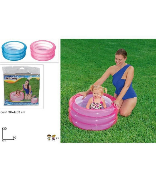 Piscina Fondo Gonfiabile Per Bambini A 3 Anelli 70x30cm 2 Colori Assortiti 51033         