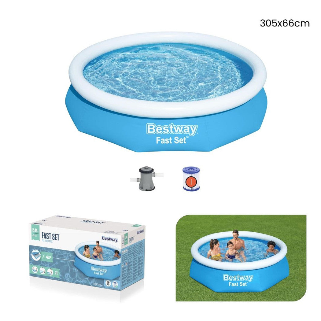 Trade Shop - Piscina Fuori Terra Tonda Gonfiabile Fast Set 305x66cm Con Pompa Filtro Cartuccia 57458 -