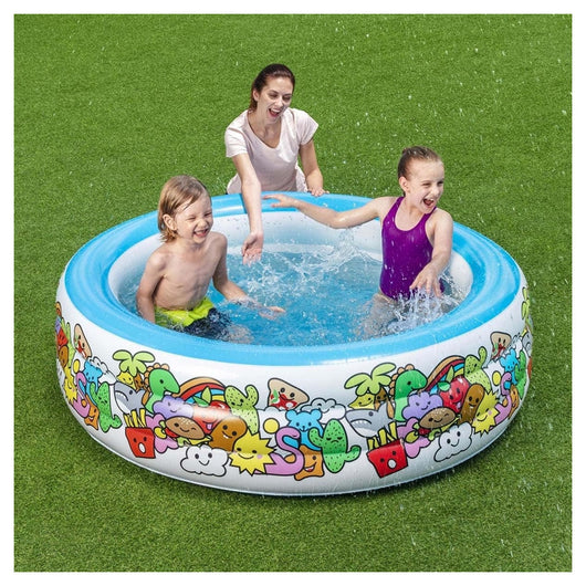 Trade Shop - Piscina Gonfiabile 3 Anelli Per Bambini Con Personaggi Frutti Piante 152x51cm 016156 -