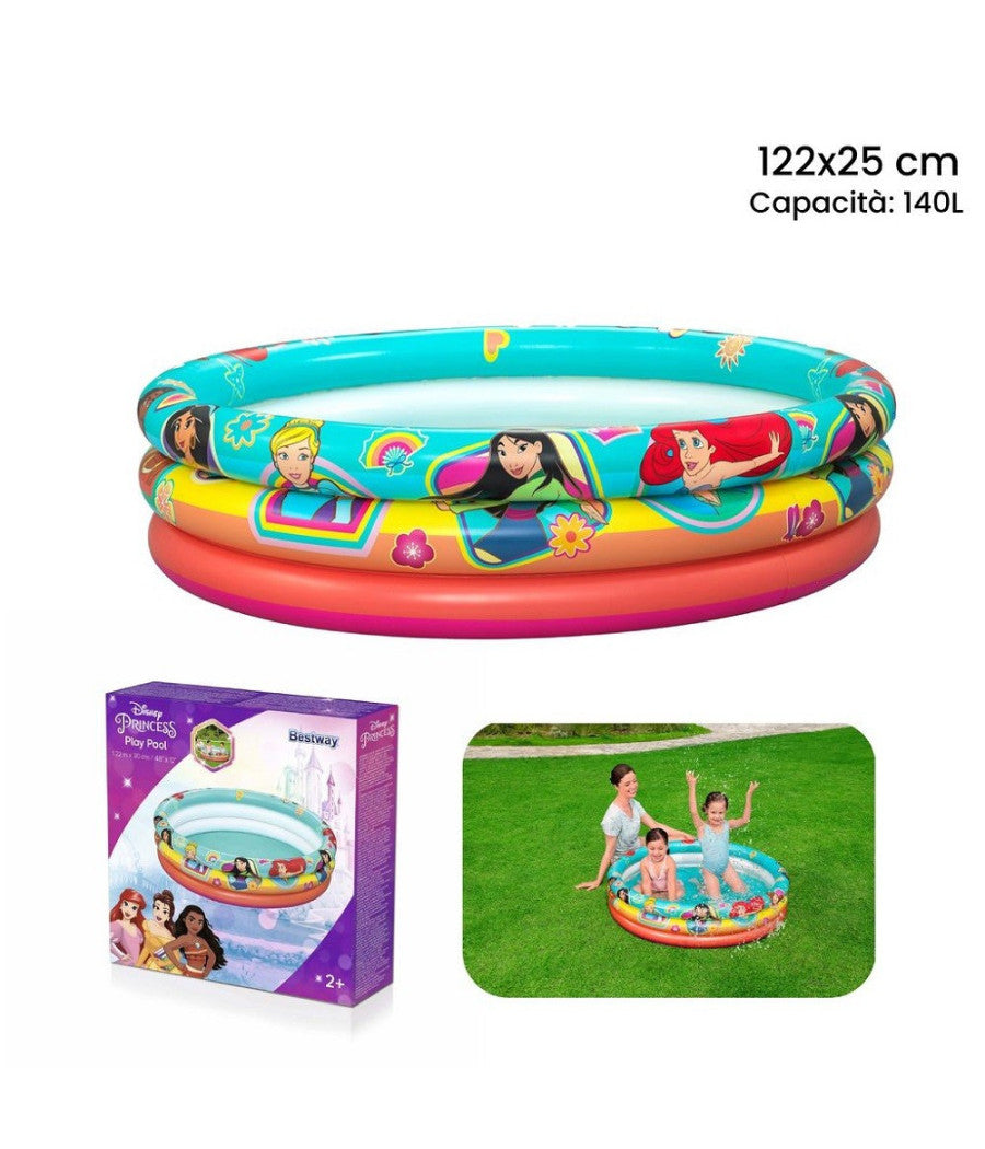 Trade Shop - Piscina Gonfiabile 3 Anelli Princess 122x25cm Per Bambini Giardino Estate 91099 -