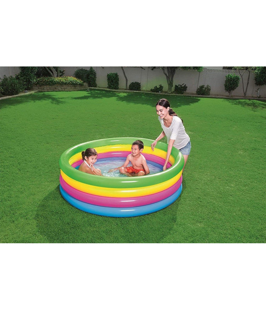 Trade Shop - Piscina Gonfiabile Arcobaleno Per Bambini A 4 Anelli Colorati 157 X 46 Cm 51117 -