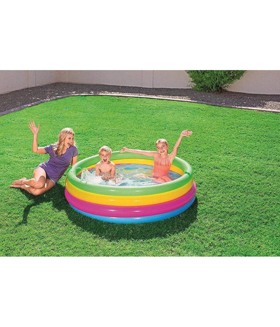 Trade Shop - Piscina Gonfiabile Arcobaleno Per Bambini A 4 Anelli Colorati 157 X 46 Cm 51117 -