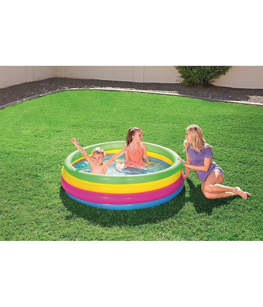 Trade Shop - Piscina Gonfiabile Arcobaleno Per Bambini A 4 Anelli Colorati 157 X 46 Cm 51117 -