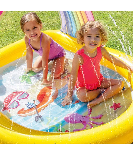 Piscina Gonfiabile Baby 2+anni Arcobaleno 147x130x86cm Con Spruzzi Parasole 57156         