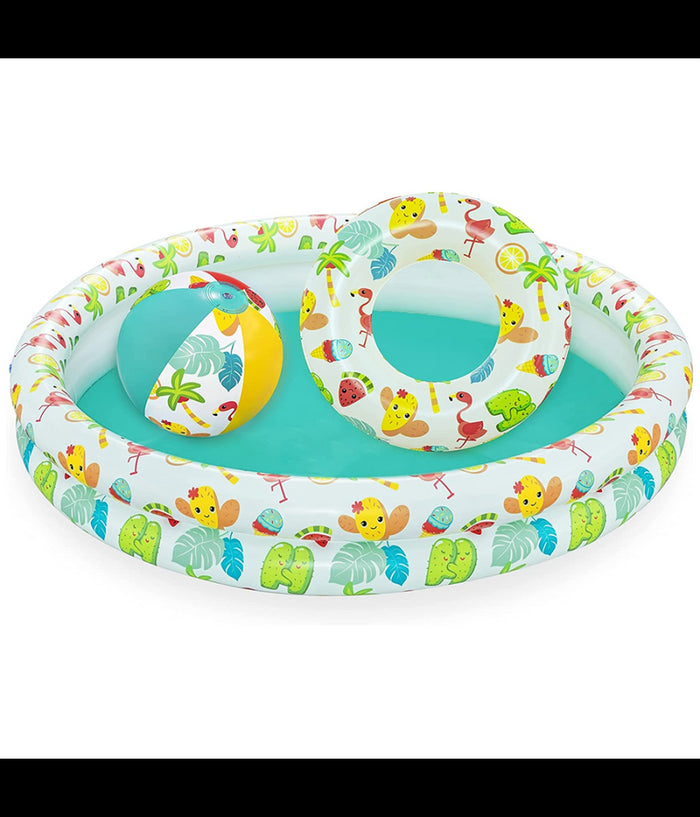 Piscina Gonfiabile Beswtay Per Bambini 2 Anelli Colorati Con Ciambella E Pallone         