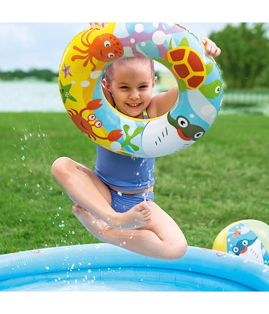 Piscina Gonfiabile Beswtay Per Bambini 2 Anelli Colorati Con Ciambella E Pallone         