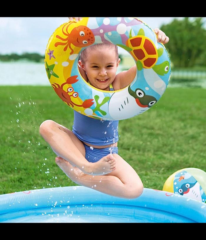 Piscina Gonfiabile Beswtay Per Bambini 2 Anelli Colorati Con Ciambella E Pallone         