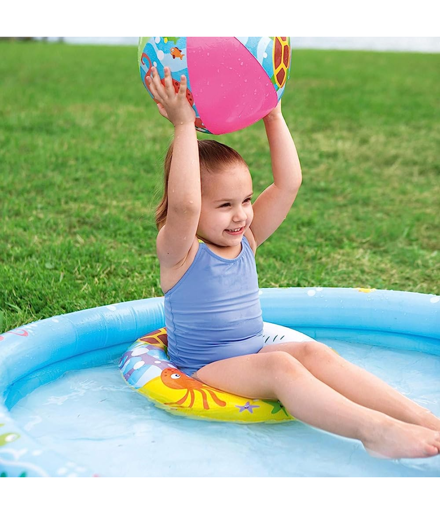 Piscina Gonfiabile Beswtay Per Bambini 2 Anelli Colorati Con Ciambella E Pallone         