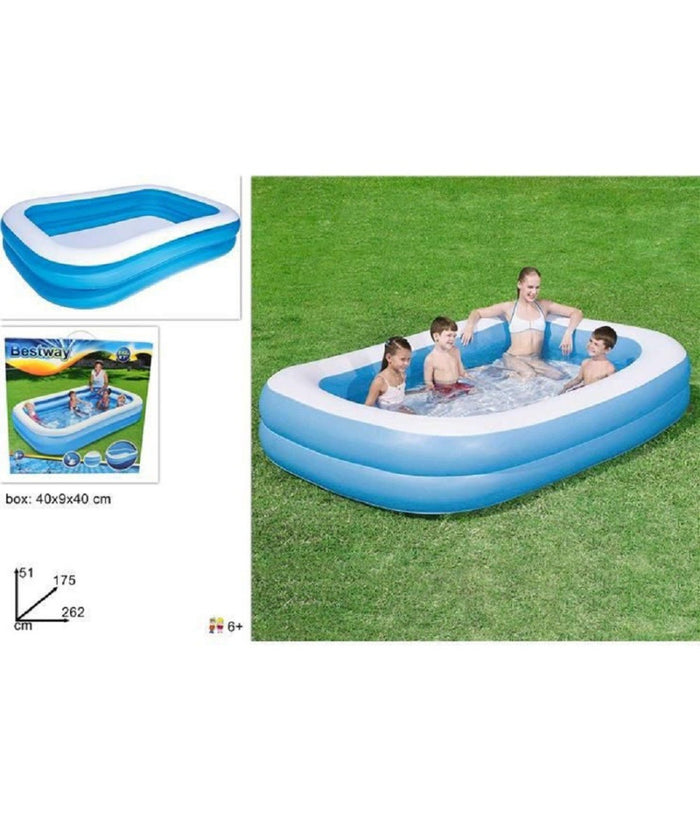 Piscina Gonfiabile Family Rettangolare A 2 Anelli 262x175x51cm 54006 Per Bambini         