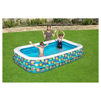 Trade Shop - Piscina Gonfiabile Family Rettangolare A 3 Anelli Decoro Fiori 305x183x56 Cm 54121 -