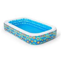 Trade Shop - Piscina Gonfiabile Family Rettangolare A 3 Anelli Decoro Fiori 305x183x56 Cm 54121 -