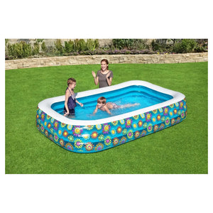 Trade Shop - Piscina Gonfiabile Family Rettangolare A 3 Anelli Decoro Fiori 305x183x56 Cm 54121 -
