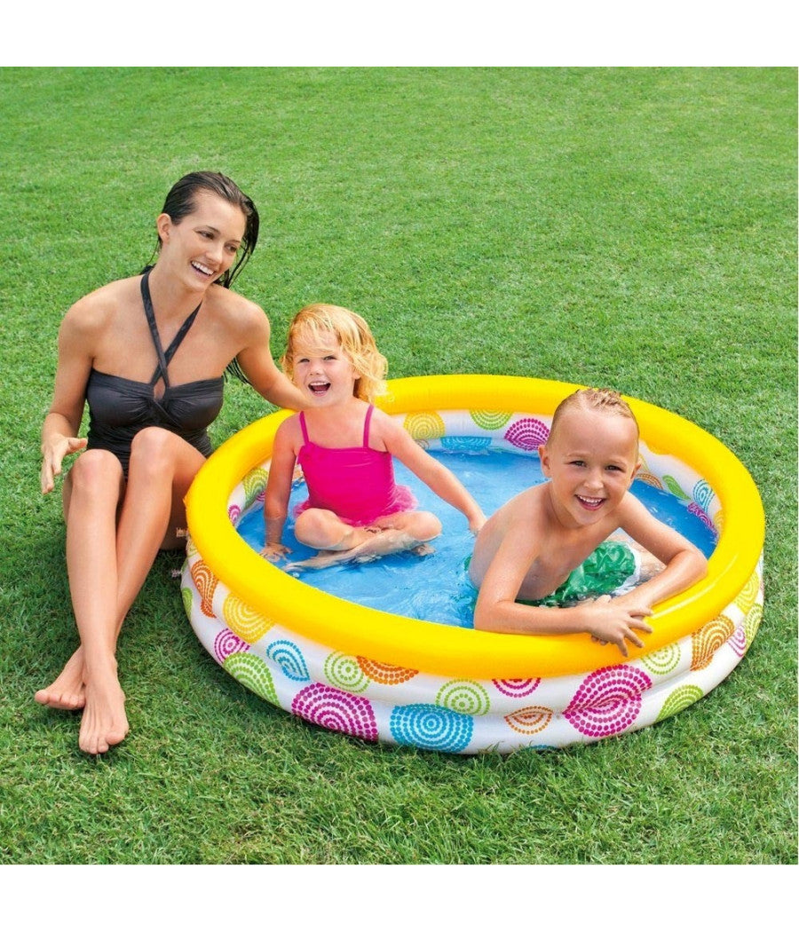 Piscina Gonfiabile Per Bambini 3 Anelli 114 X 25 Cm Giardino Terrazzo 132 Lt         