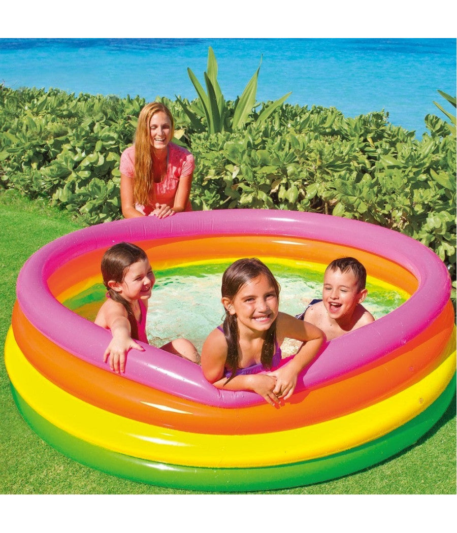 Piscina Gonfiabile Per Bambini Arcobaleno A 4 Anelli Colorati 168 X 46 Cm         