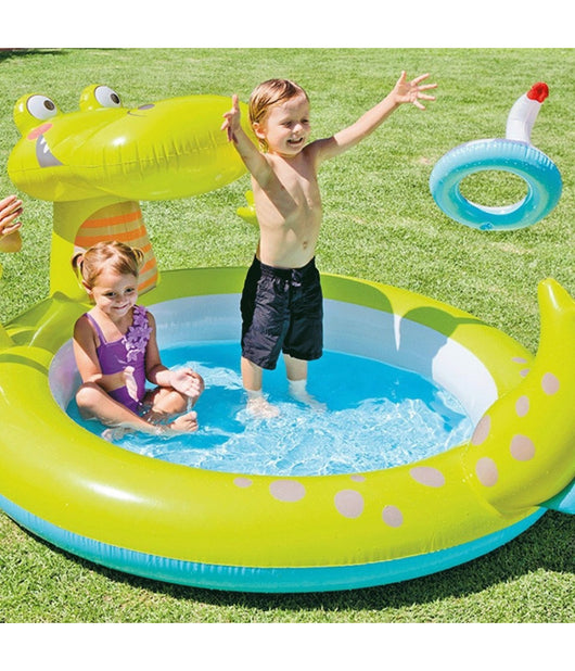 Piscina Gonfiabile Per Bambini Coccodrillo Con Spruzzo 198 X 160 X 91 Cm Giochi         