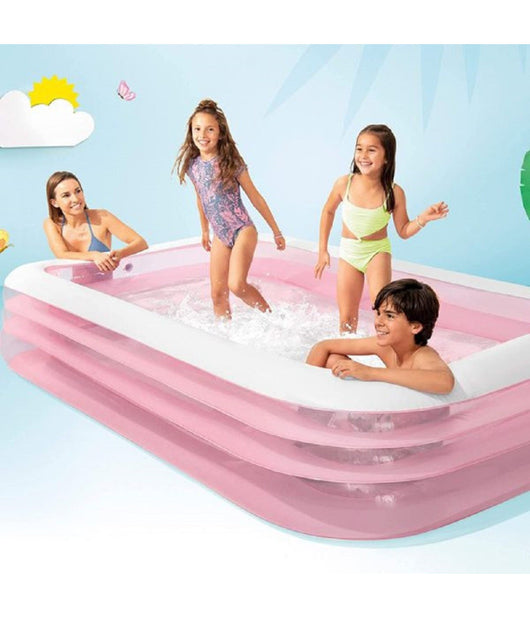 Piscina Gonfiabile Rosa Rettangolare Family Bambini 305x183x56 Cm Giardino 58487         