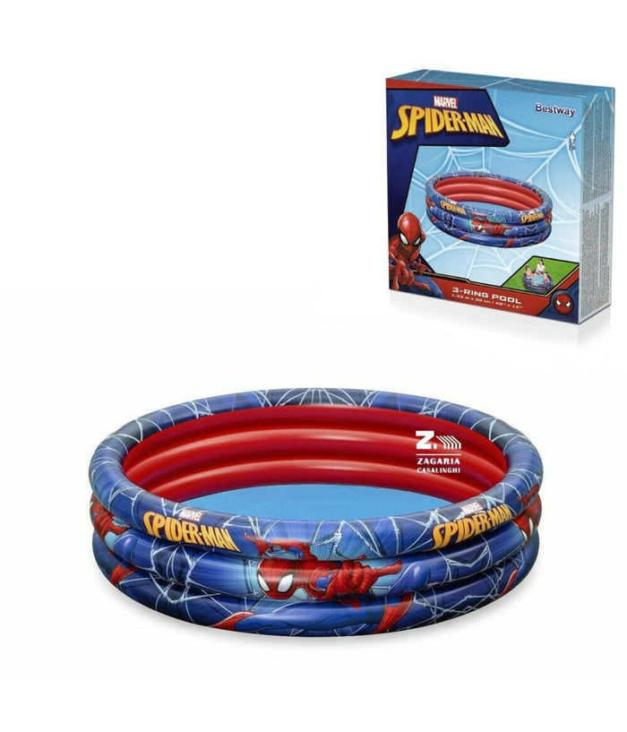 Trade Shop - Piscina Gonfiabile Spiderman L'uomo Ragno 3 Anelli 122x30cm Per Bambini 2+ 98018 -