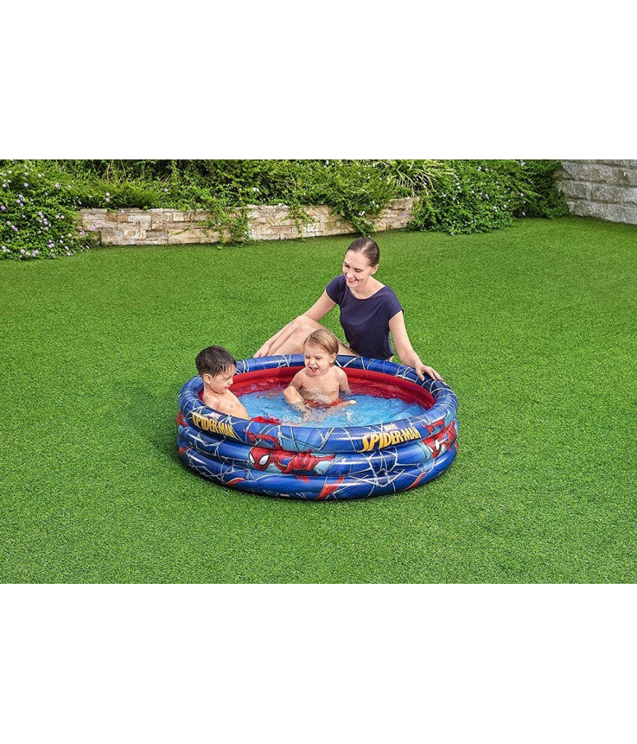 Trade Shop - Piscina Gonfiabile Spiderman L'uomo Ragno 3 Anelli 122x30cm Per Bambini 2+ 98018 -
