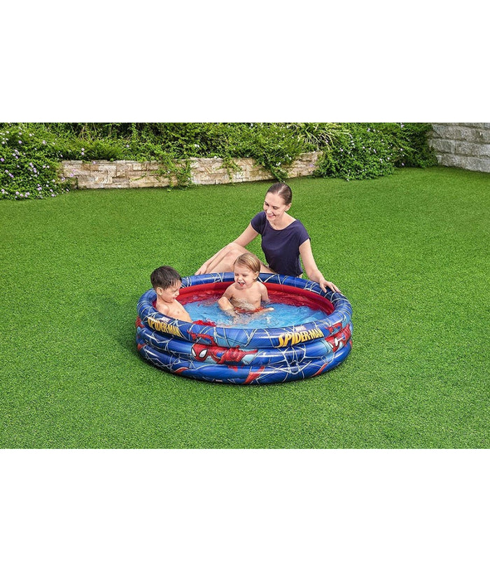 Trade Shop - Piscina Gonfiabile Spiderman L'uomo Ragno 3 Anelli 122x30cm Per Bambini 2+ 98018 -