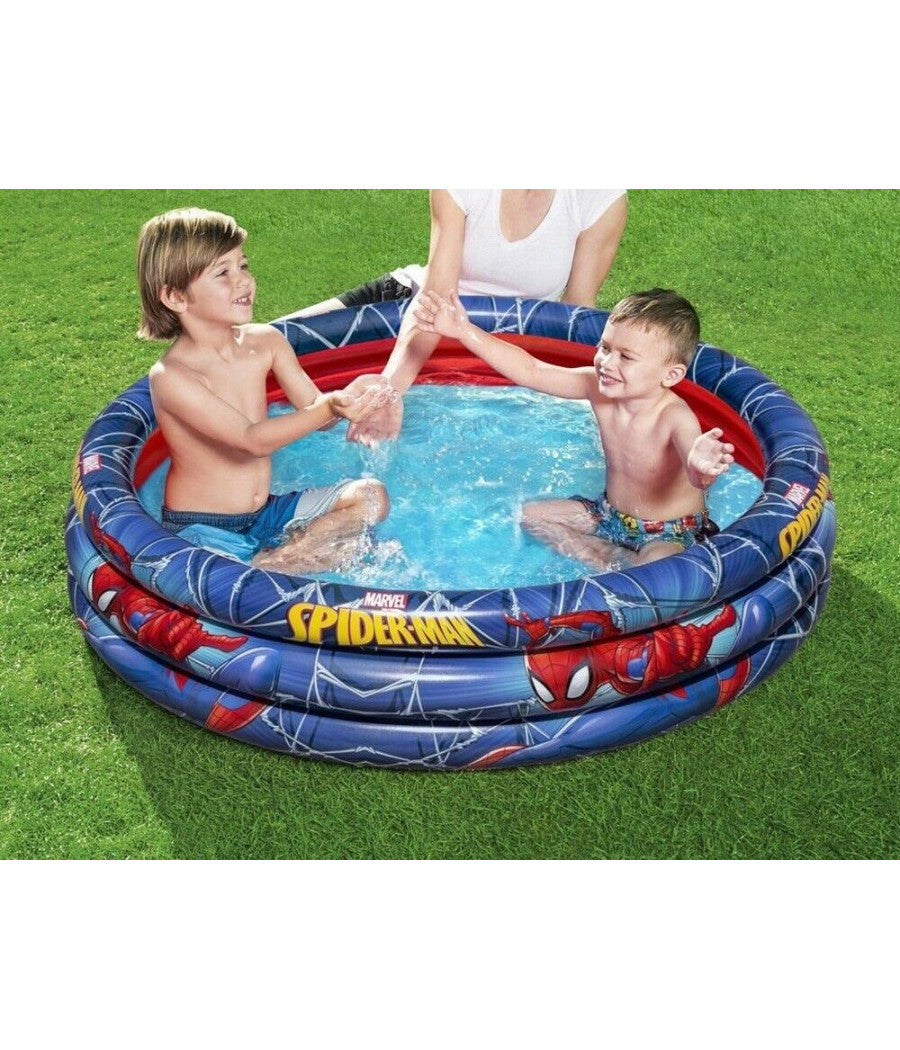 Trade Shop - Piscina Gonfiabile Spiderman L'uomo Ragno 3 Anelli 122x30cm Per Bambini 2+ 98018 -