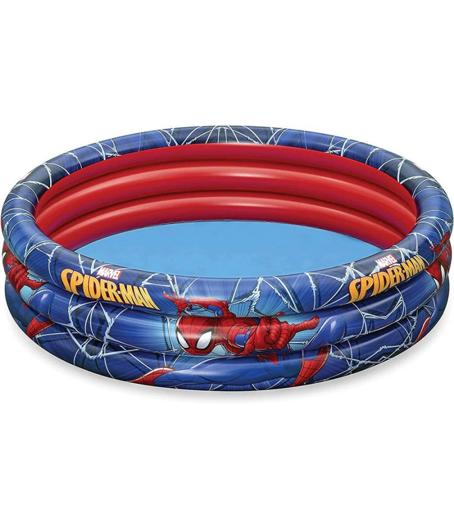Trade Shop - Piscina Gonfiabile Spiderman L'uomo Ragno 3 Anelli 122x30cm Per Bambini 2+ 98018 -